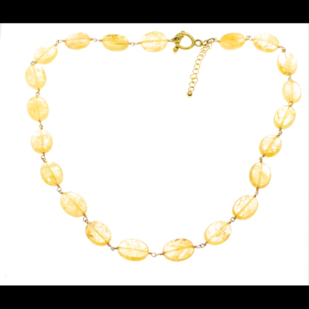14k Gold Plated On 925 Ss Natural Citrine Necklace